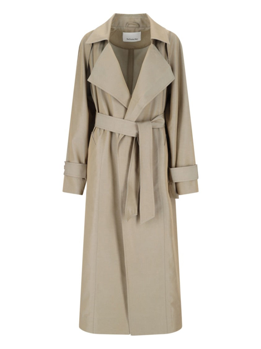 The Frankie Shop Convertible Beige Trench Coat With Classic Lapel