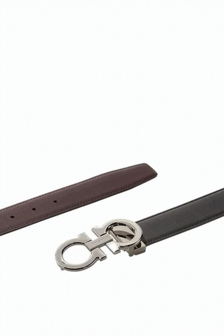 Salvatore Ferragamo Polished Leather Belt With Distinctive Silver-Tone Gancini Buckle