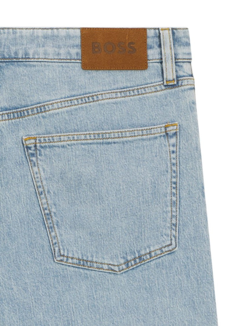 Boss Camel Light Blue Denim Jeans With Straight-Leg Cut And Embossed Branding