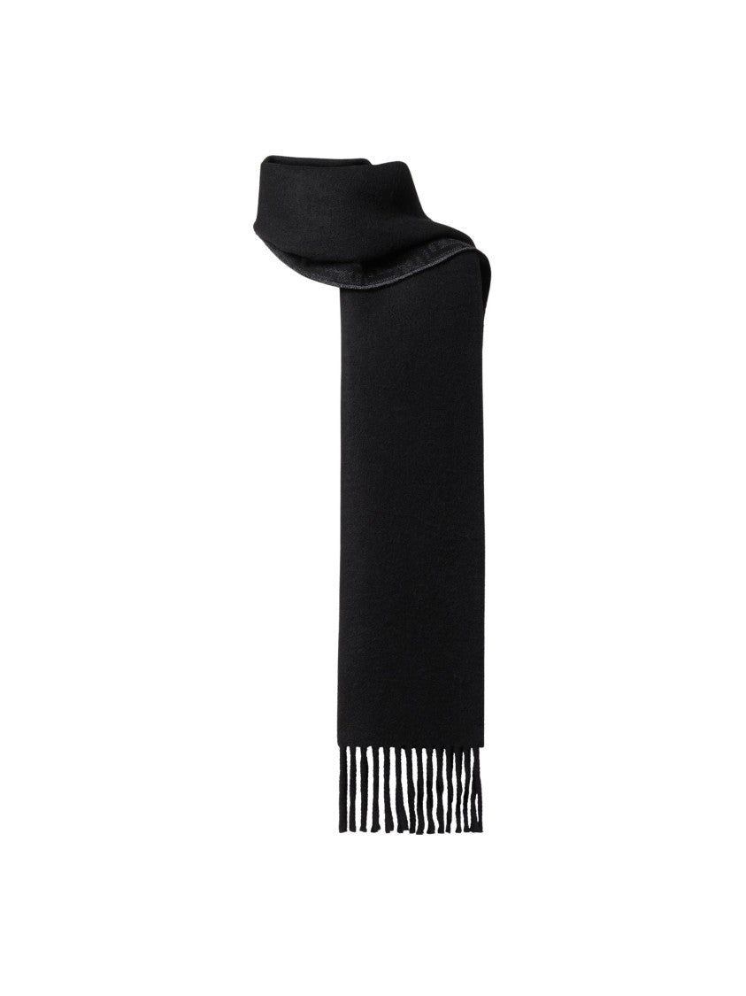 Fendi Black Ff Signature Jacquard Fringe Cashmere-Blend Scarf