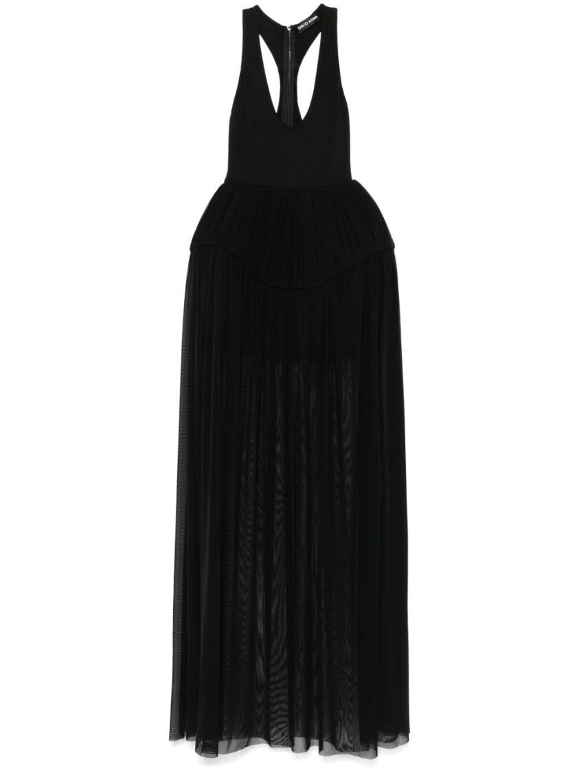 David Koma Pleated Evening Dress With U-Neck And Racerback Design