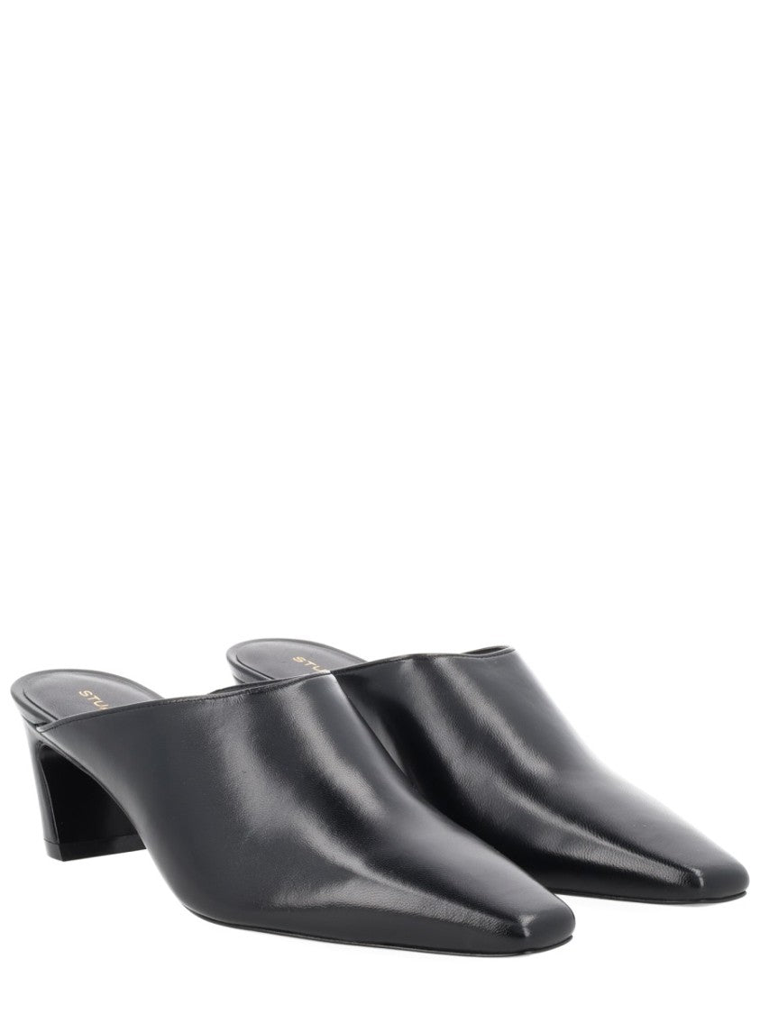 Stuart Weitzman Black Pointed Toe Curved Upper Mules