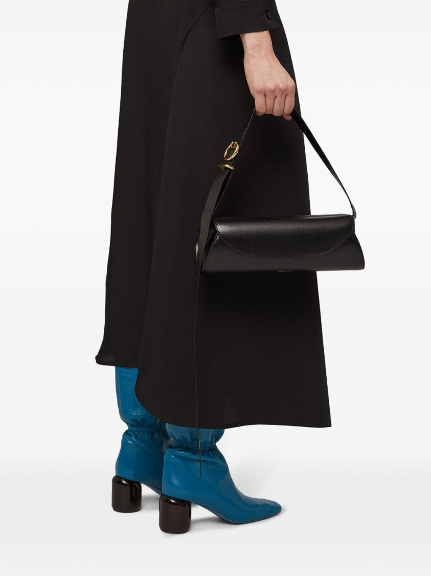 Jil Sander Cylindrical Black Nappa Leather Shoulder Bag