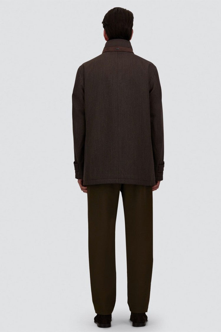 Herno Dark Brown Stand-Collar Wool Coat