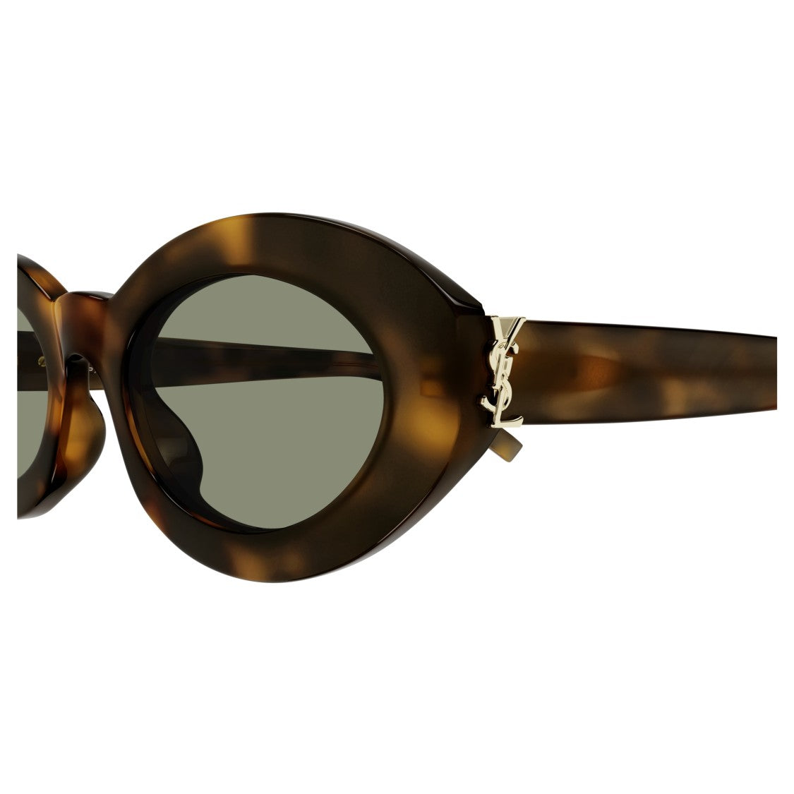 Saint Laurent Oval Tortoiseshell Sunglasses With Muted Green Lenses