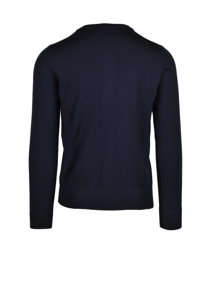 Alpha Studio Navy Blue Button-Down Extrafine Merino Wool Cardigan