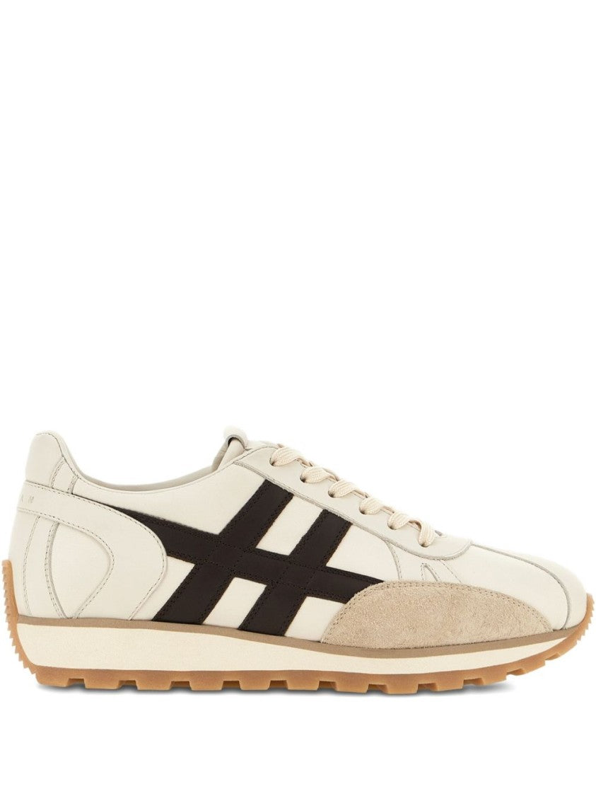 Hogan Beige Vitello Leather Sneakers With Contrasting Accents