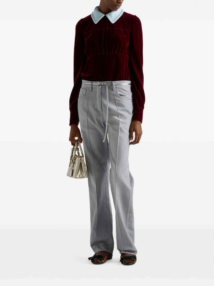 Prada Black Removable Collar Velvet Textured Top