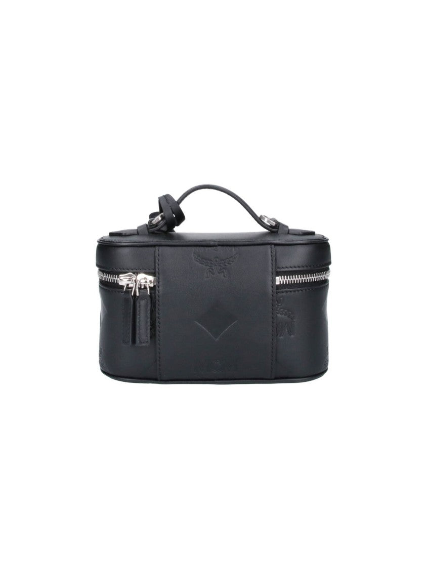 Mcm Black Mini Aren Vanity Embossed Leather Shoulder Bag