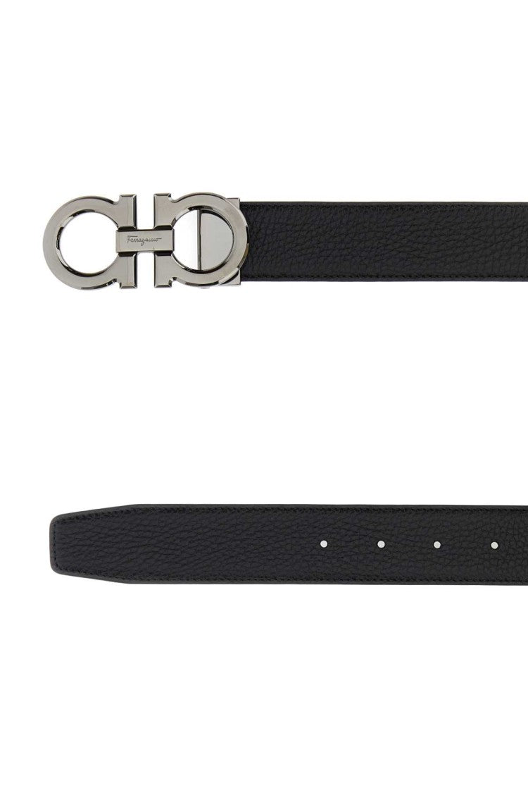Salvatore Ferragamo Black Leather Reversible Belt