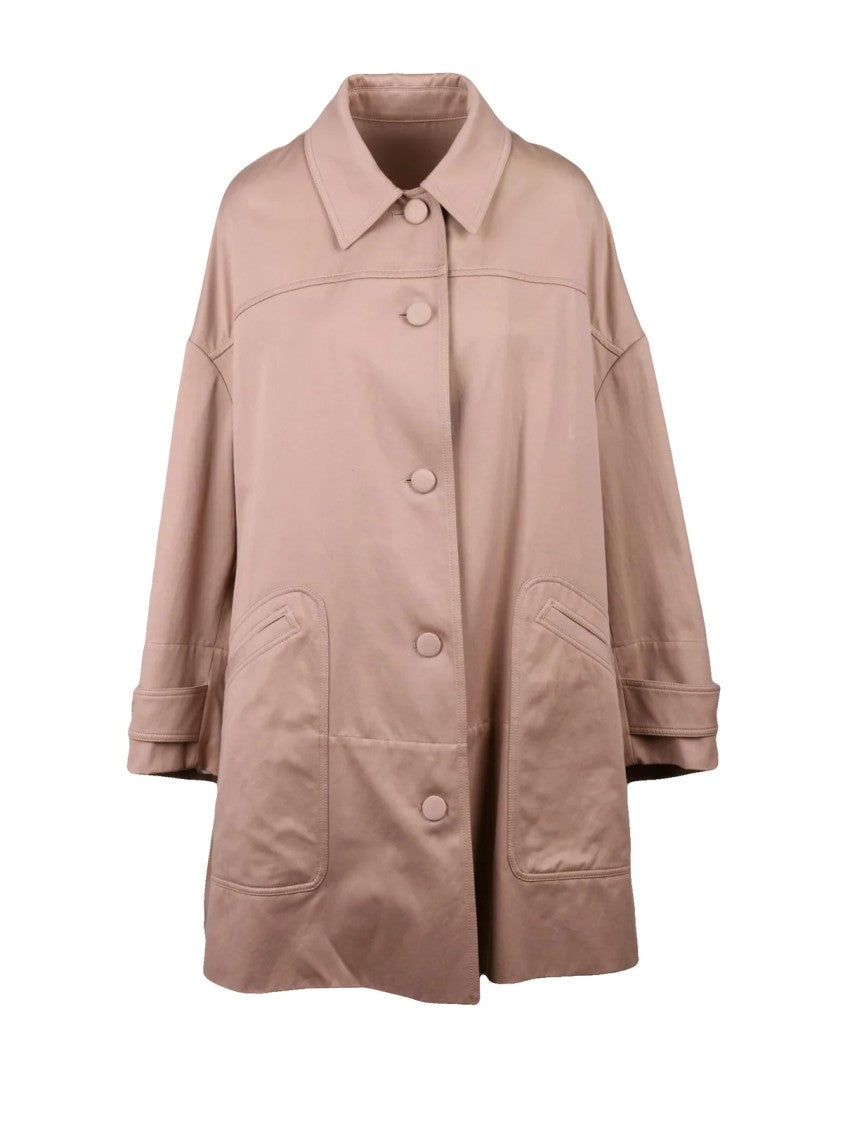 Dries Van Noten Relaxed Fit Old Rose Cotton Coat With Classic Collar