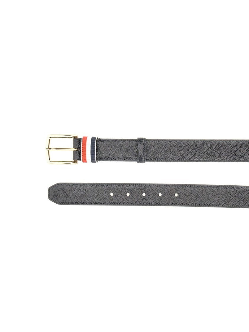 Thom Browne Calf Full Grain Leather Belt With Colored Stripe