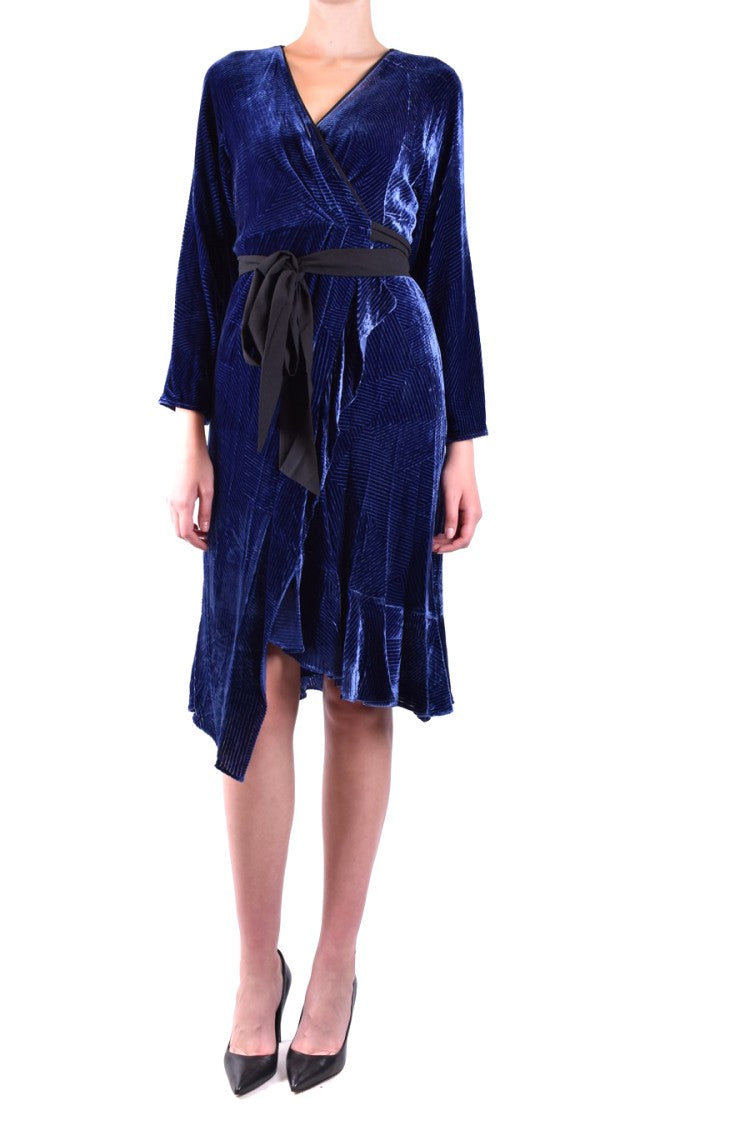 Diane Von Furstenberg Wrap-Style Navy Midi Velvet Dress
