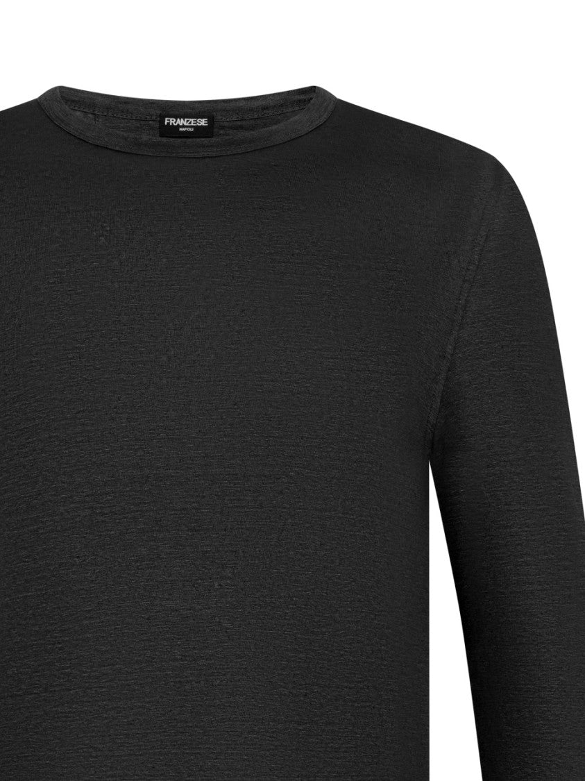 Franzese Collection Long-Sleeved Crewneck T-Shirt In Stretch Irish Linen