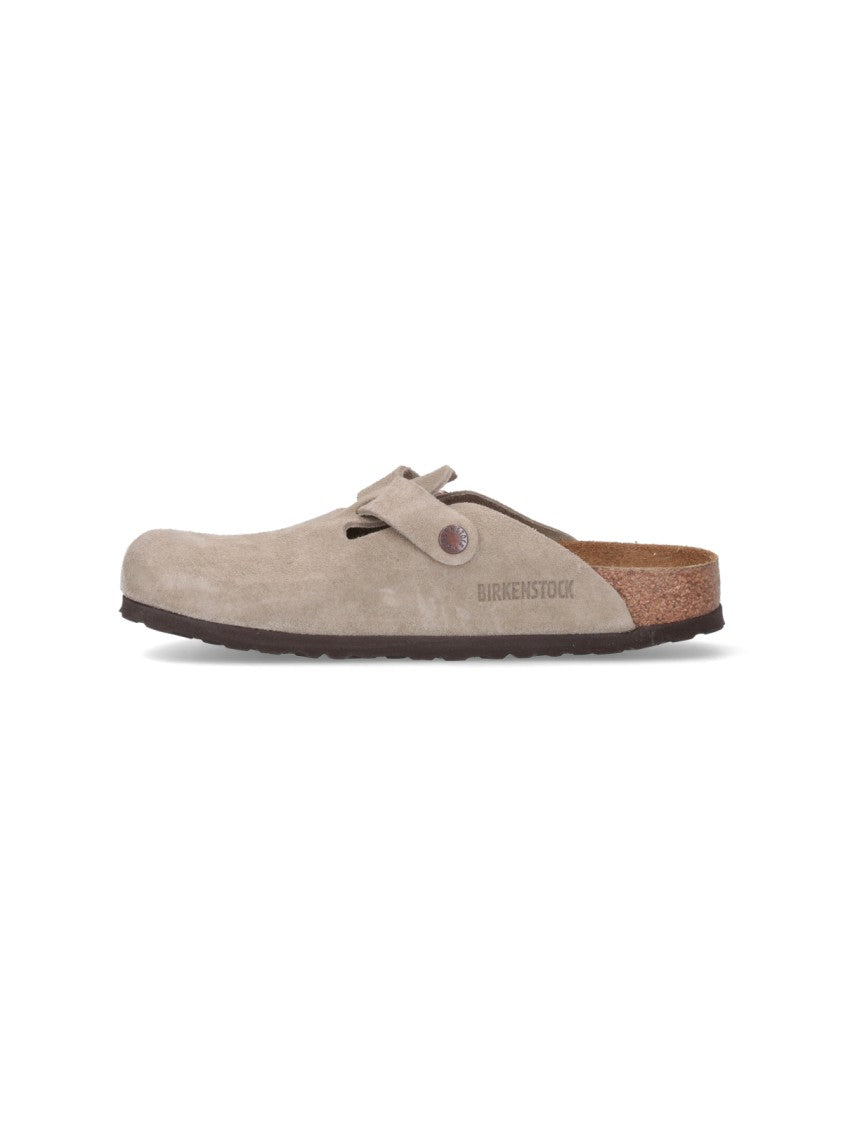 Birkenstock Suede Taupe Slip-On Mules With Adjustable Strap
