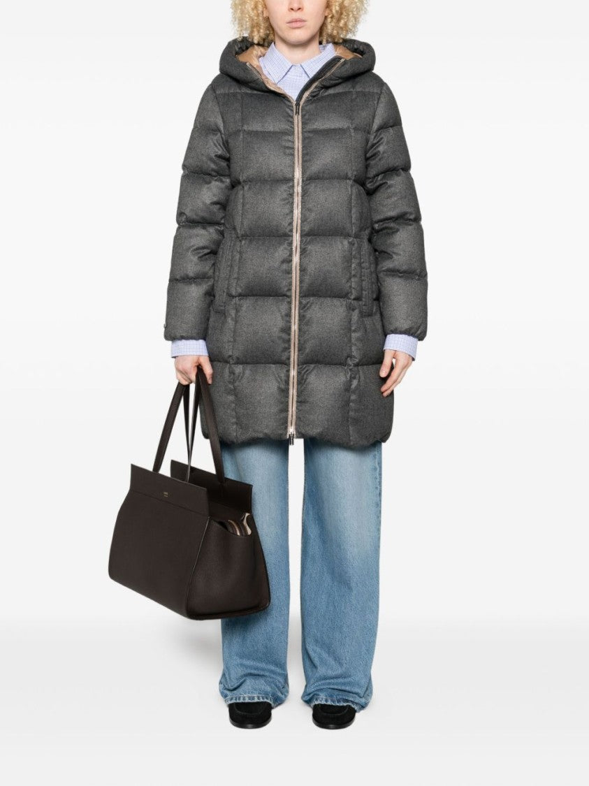 Peserico Mid-Length Gray Padded Jacket With Hood