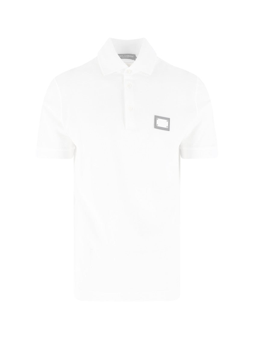 Dolce & Gabbana White Metallic Logo Piqué Polo