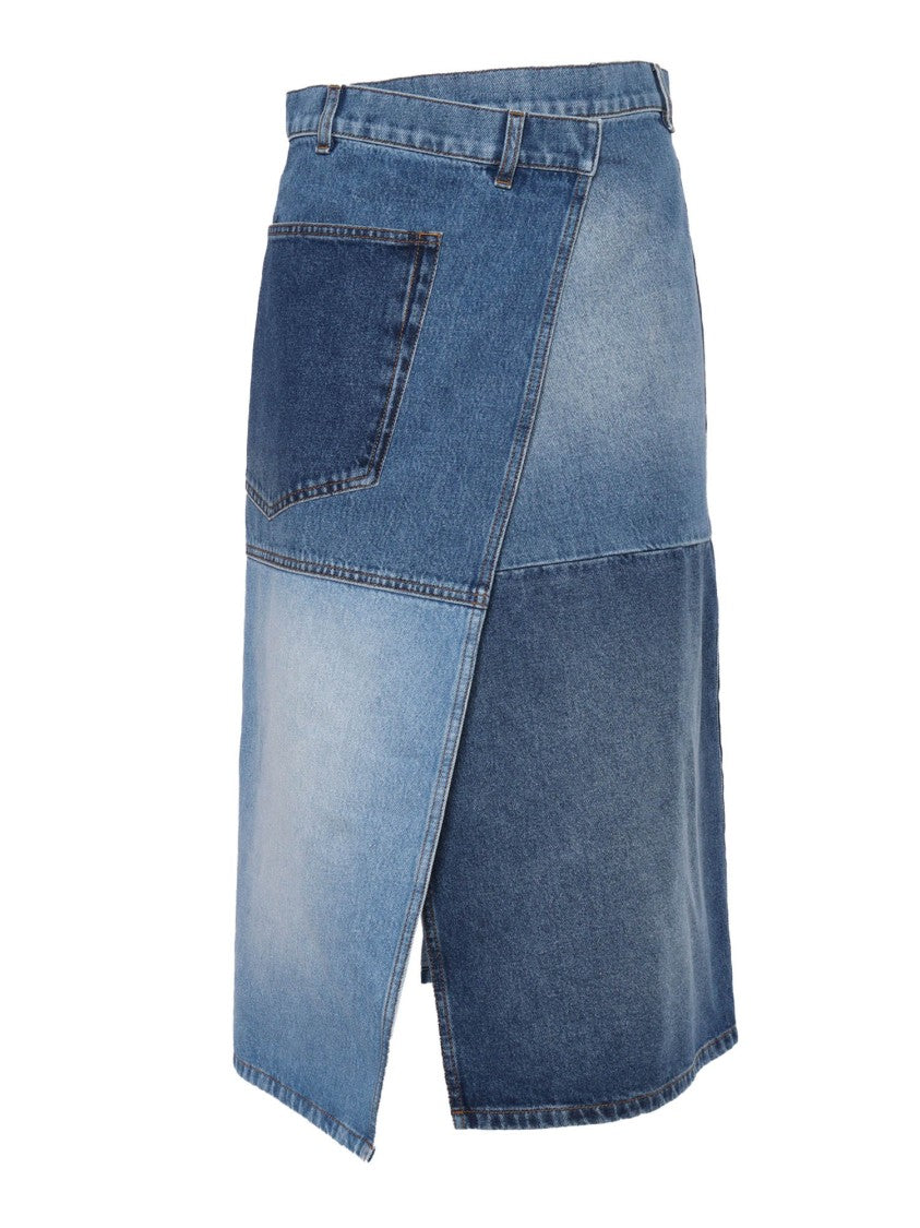Philosophy Di Lorenzo Serafini Denim Skirt With Unique Patchwork Design