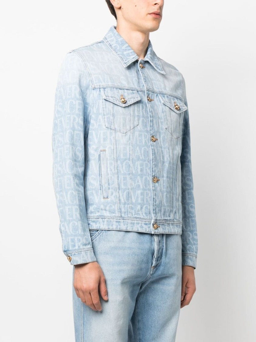 Versace Light Blue Logo-Print Denim Jacket