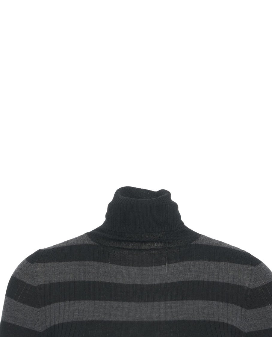 Majestic Filatures Ribbed Knit Sweater With High Turtleneck And Textured Stripes
