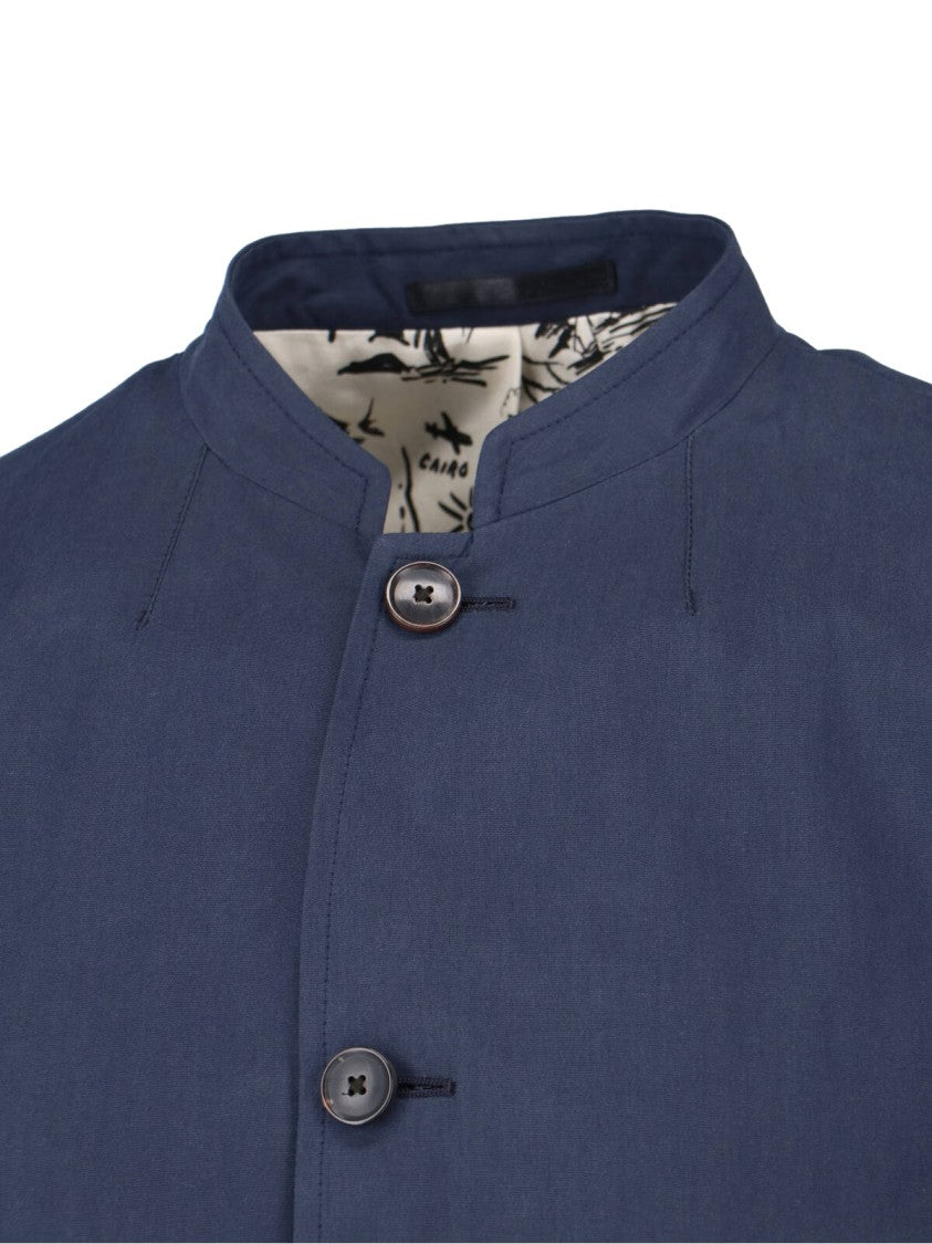 Paul Smith Navy Blue Button-Up Cotton Jacket
