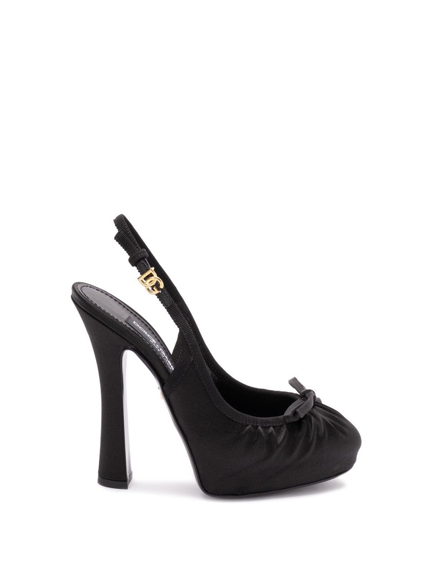 Dolce & Gabbana Gathered Fabric Slingbacks With Bow Detail