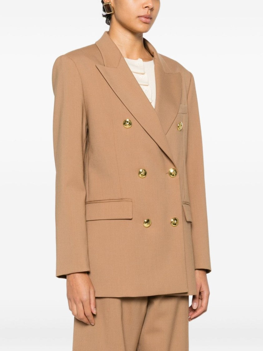 Pinko Double-Breasted Beige Jacket With Wide Lapels