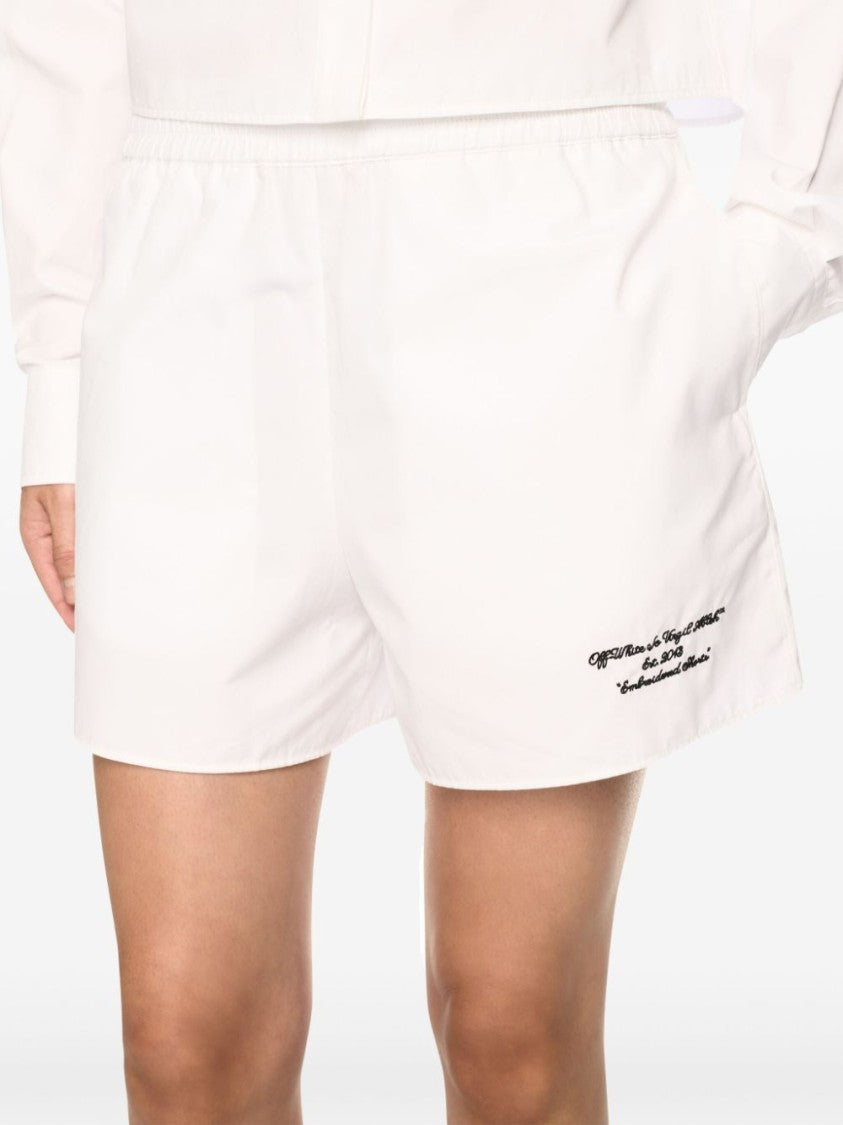 Off-White Thigh-Length White Shorts With Elasticated Waistband And Minimalist Design