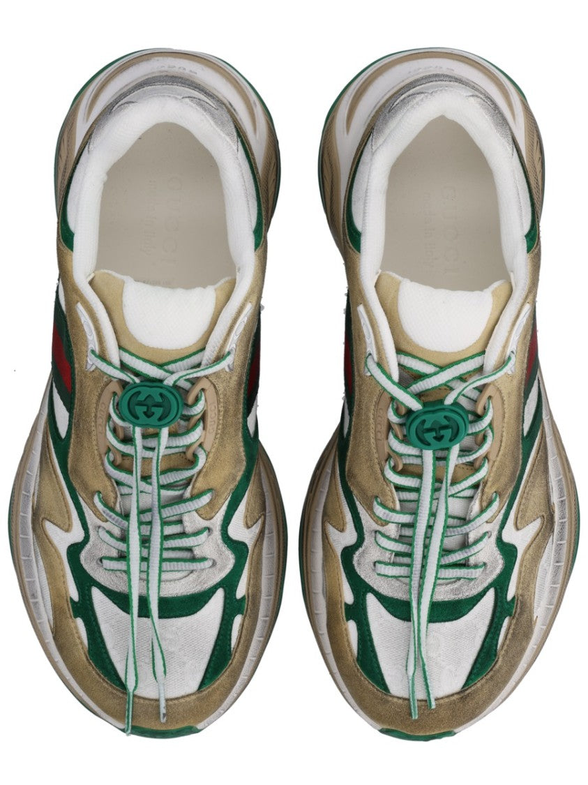 Gucci Worn-Effect Overlaid Suede Sneakers