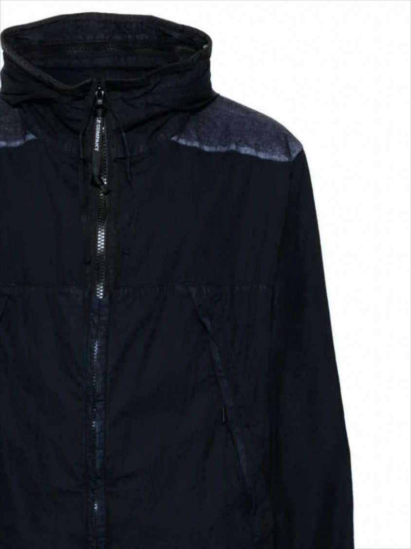 C.P. Company High Collar Black Casual Jacket With Zipper Closure And Textured Panels