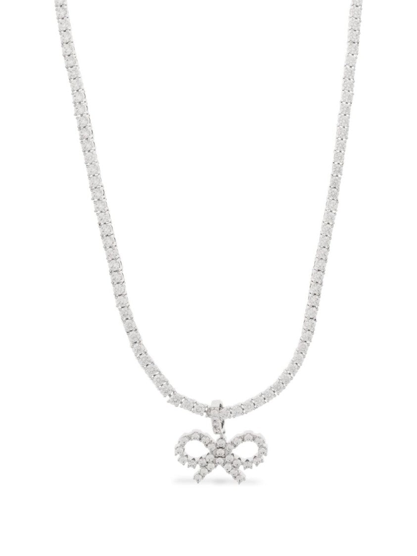 Self-Portrait Delicate Silver Necklace With Crystal-Embellished Bow Design