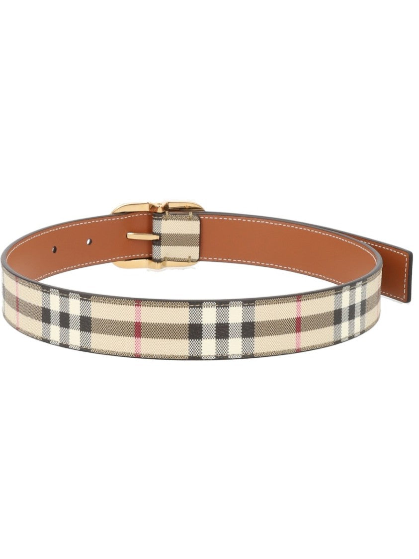Burberry Gold-Tone Oval Buckle Check Belt