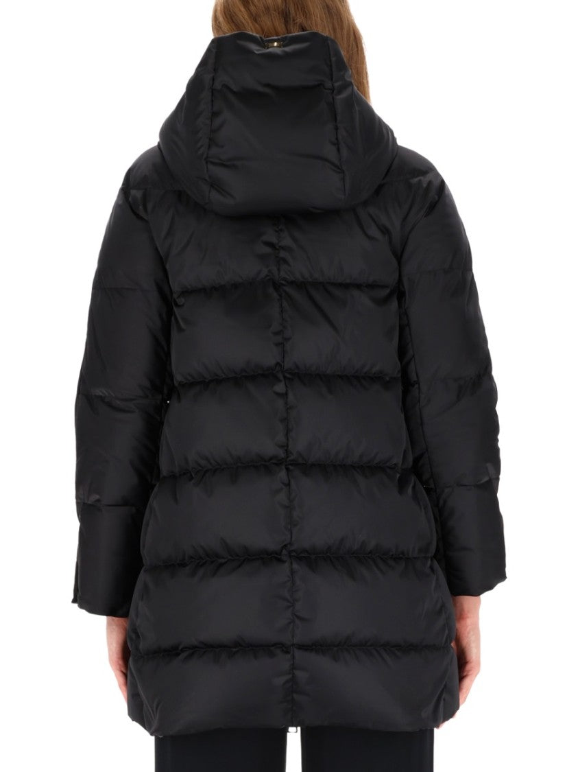 Herno Horizontal Quilted Black Puffer Coat With High Collar And Drawstrings