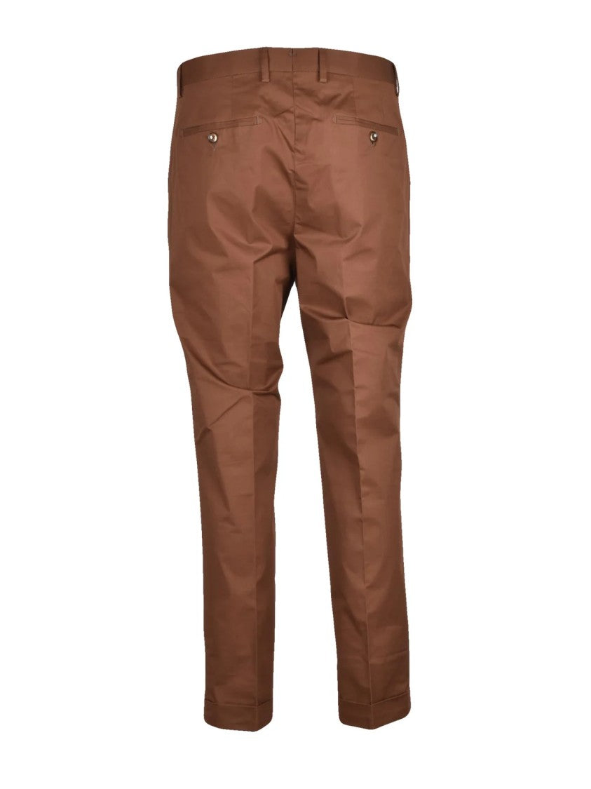Lab 001 Brown Stretch Cotton Tapered Formal Pants
