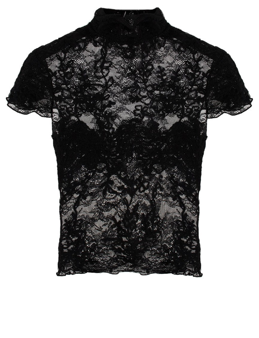 Ermanno Scervino Sheer Lace T-Shirt With Subtle Ruffle Detail