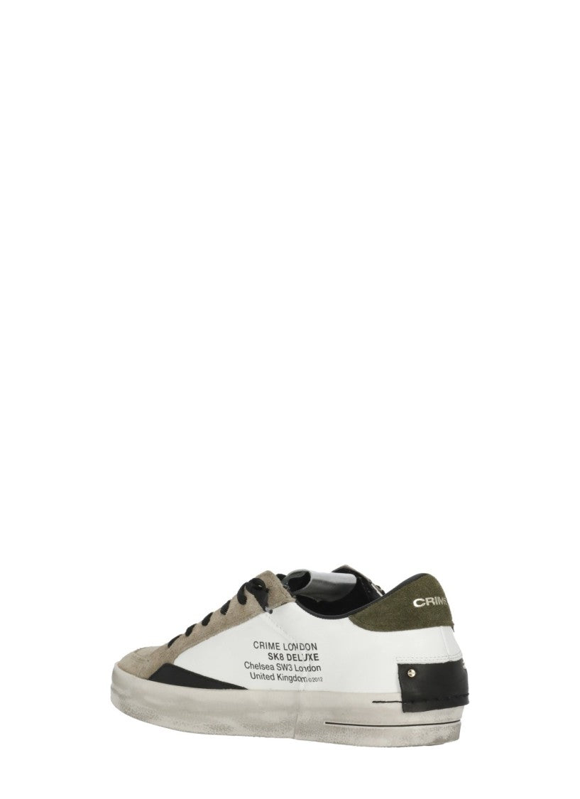 Crime London White Sk8 Deluxe Suede Leather Used-Effect Low-Top Sneakers