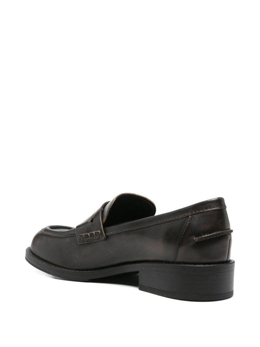 Ash Penny Strap Black Leather Loafers