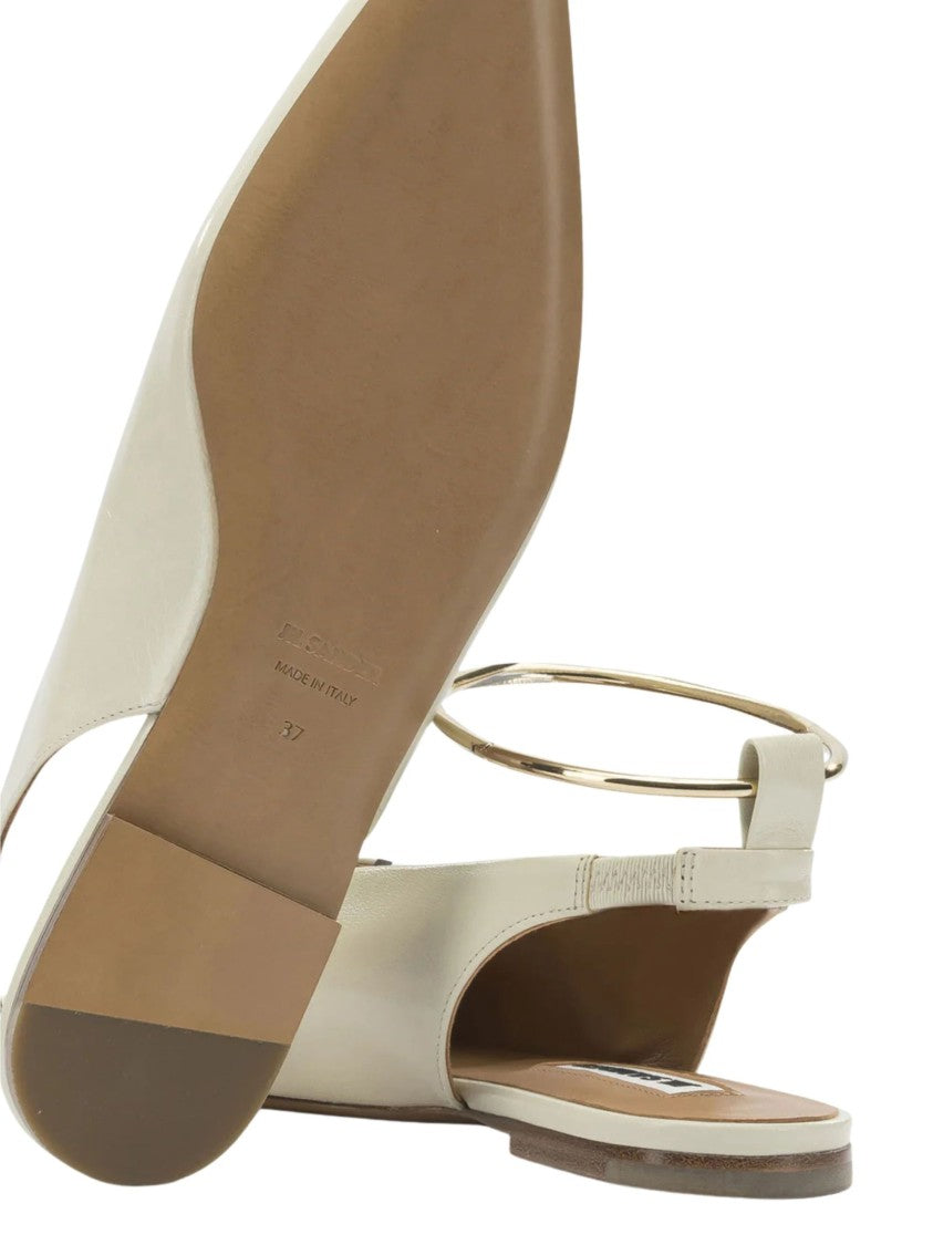 Jil Sander White Gold Ankle Strap Leather Flats