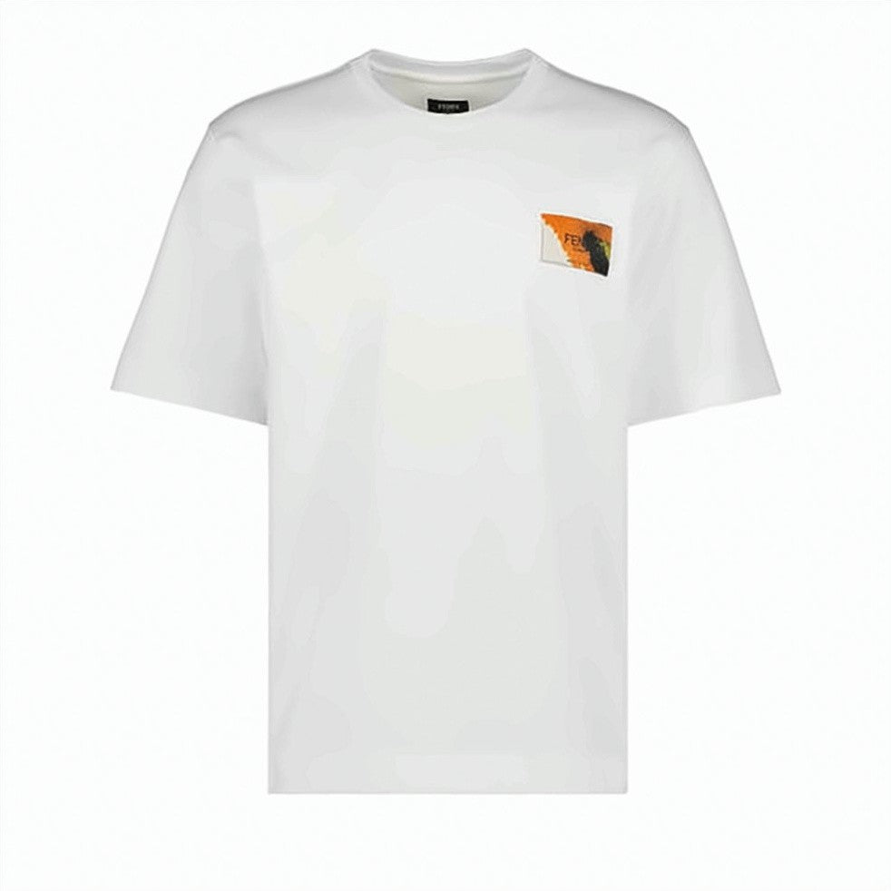 Fendi Short-Sleeve White T-Shirt With Artistic Patch