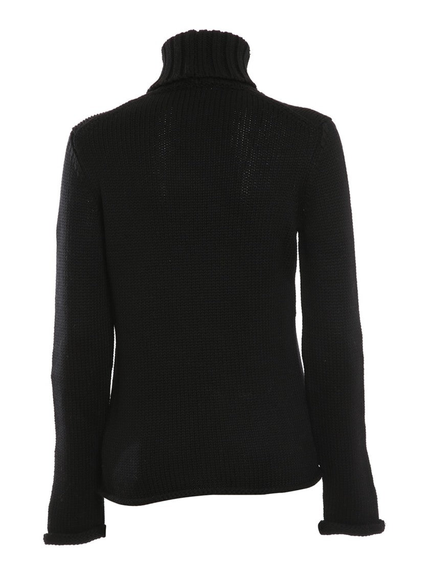 Zanone Fitted Black Wool Turtleneck Sweater