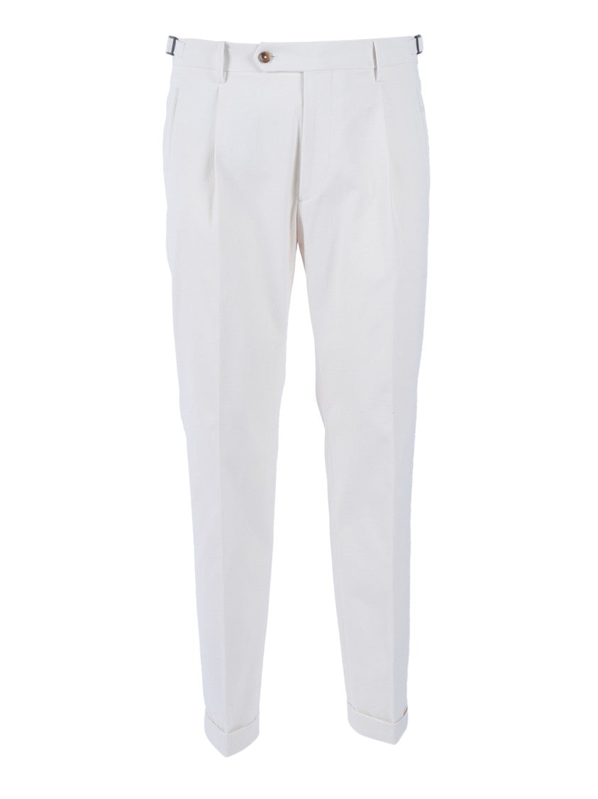 Berwich Tailored White Trousers With Side Adjuster Buckles