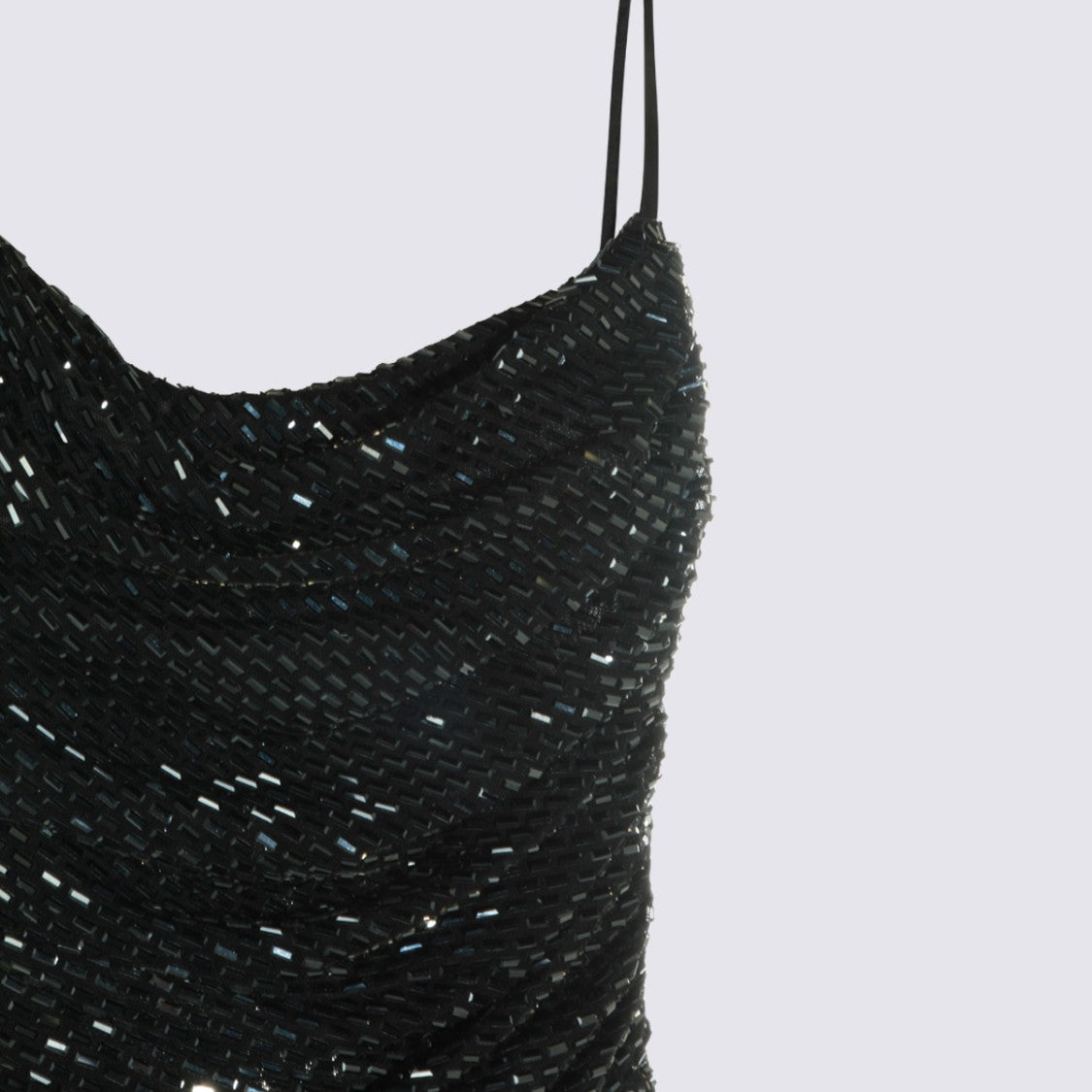 Self-Portrait One-Shoulder Black Sequin Evening Dress With Draped Neckline