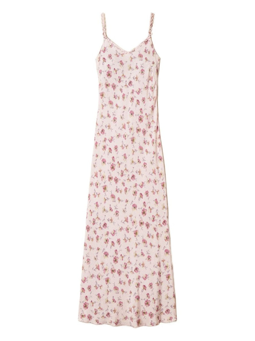 Twin-Set Flowing Pink Maxi Dress With Floral Pattern