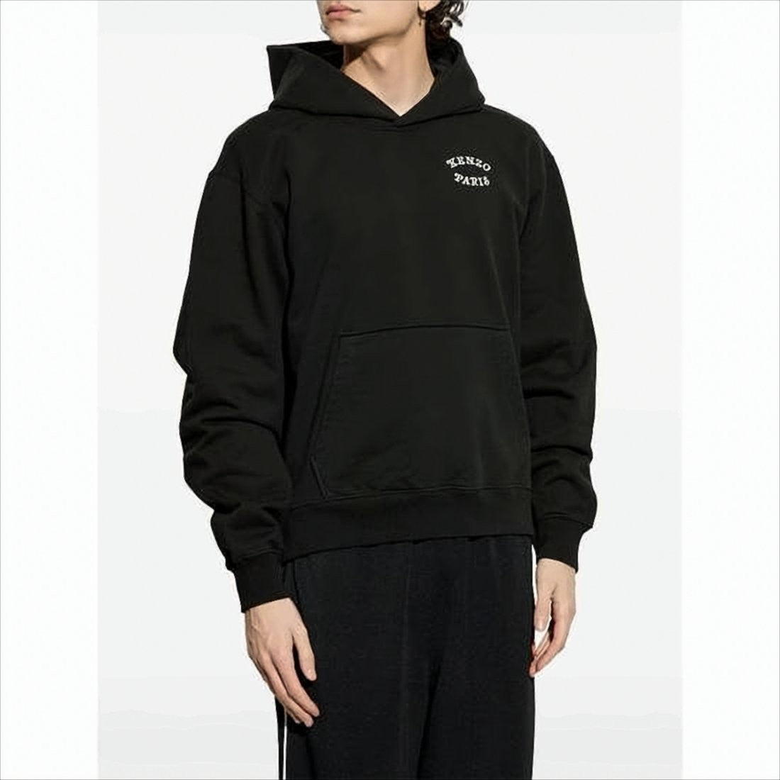 Kenzo Solid Black Hooded Sweatshirt With Iconic Tiger Graphic
