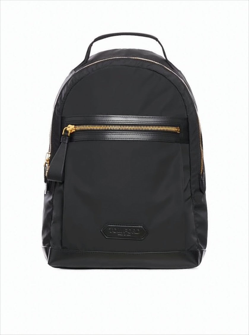 Tom Ford Structured Black Calfskin And Polyester Backpack