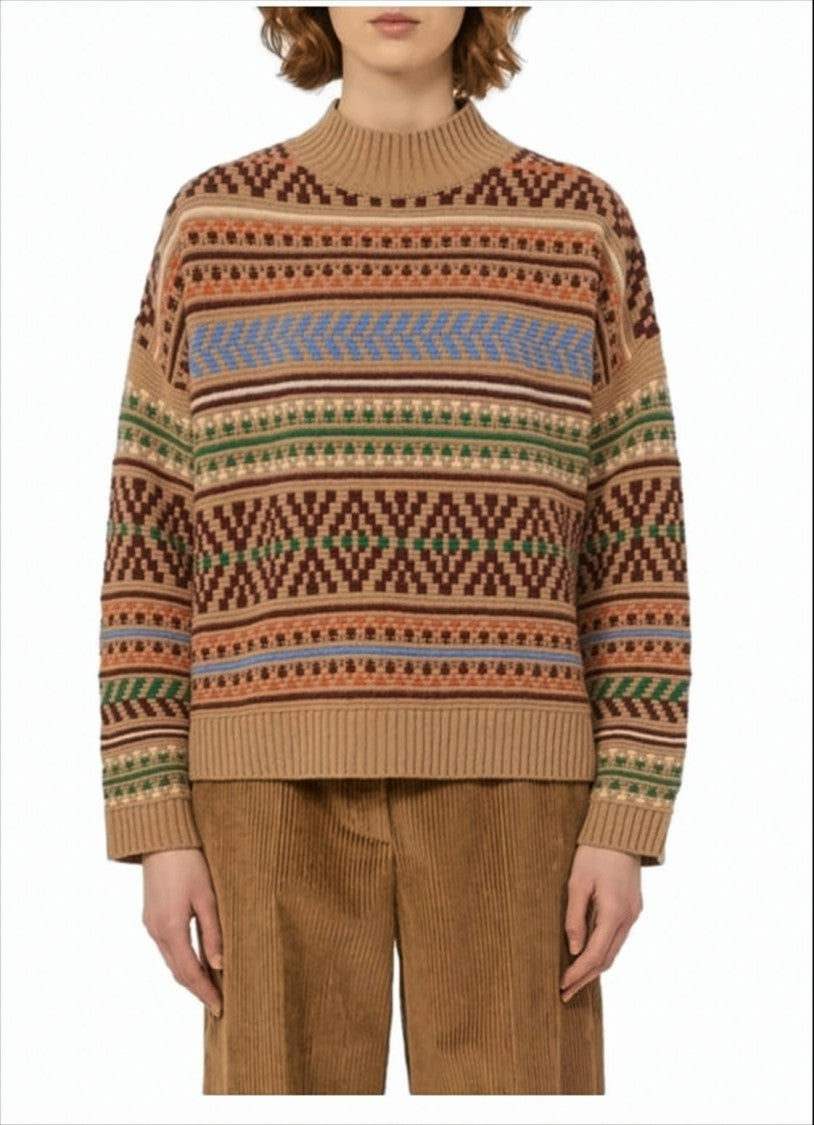 Weekend Wool Jacquard Sweater With Crater Neck