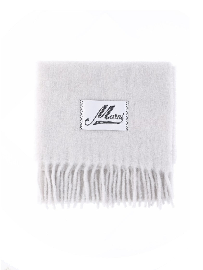 Marni Grey Alpaca Blend Fringed Scarf