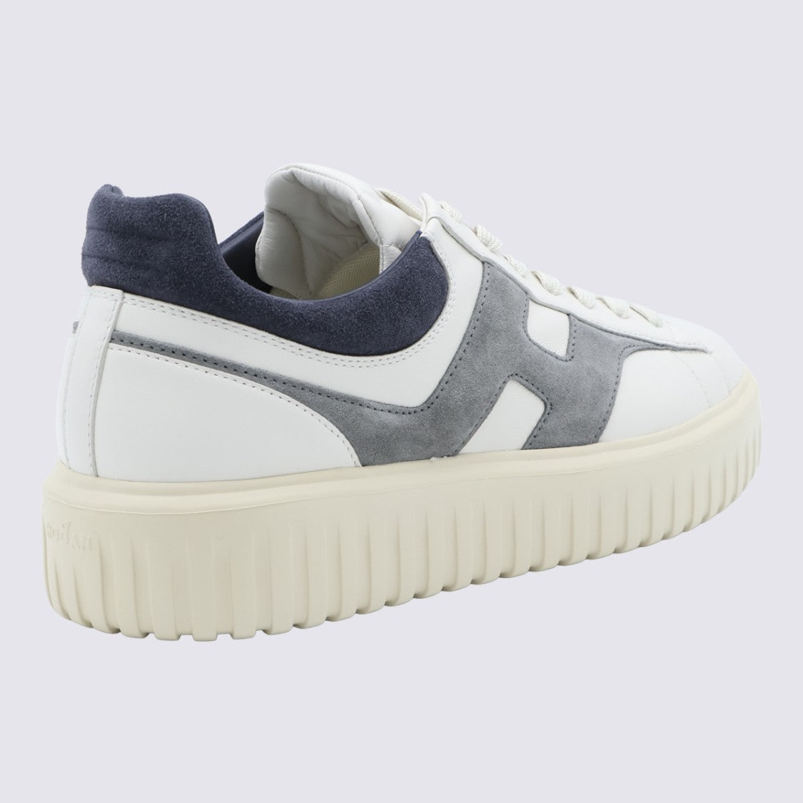 Hogan White Leather Sneakers With Grey Suede Overlays