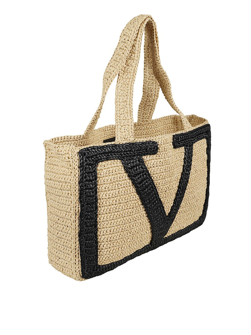 Valentino Garavani Natural-Colored Crochet Raffia Shopping Bag