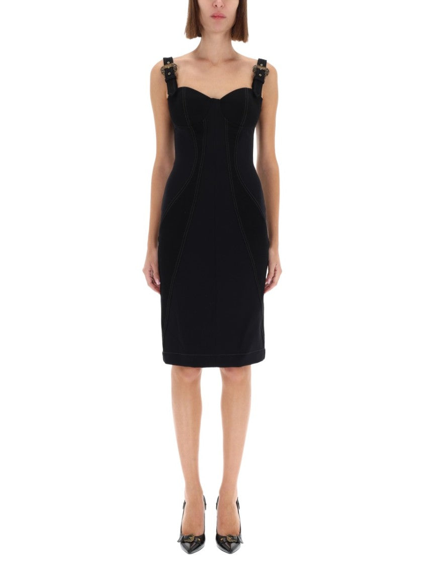 Versace Jeans Couture Baroque Buckle Midi Dress, Female, Black, 38